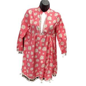 No Brand, Pink floral, tunic/dress, Crochet‎ border on neckline, hem &cuffs.Med